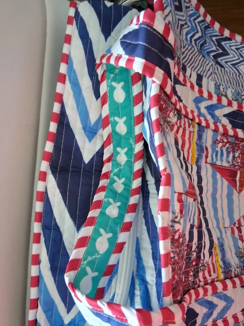 ANTICA SARTORA ITALY QUILTED TOTE BAG Boat SCENE PRINT COTTON NWT